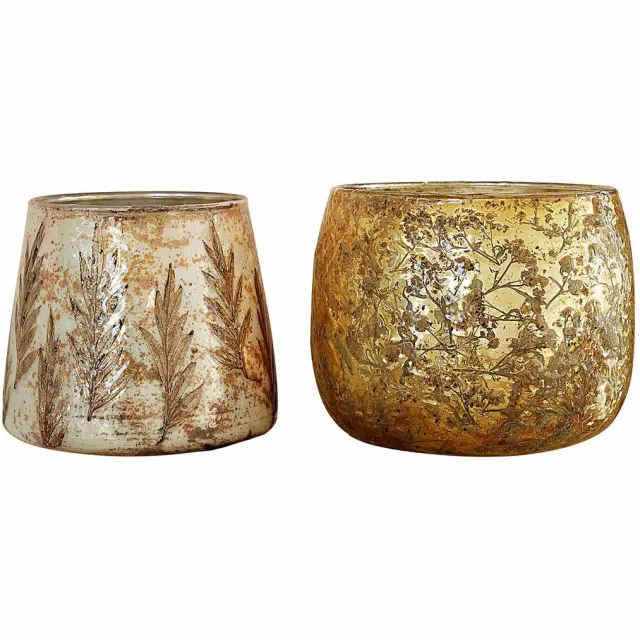 Loberon Windlicht set van 2 Hivalen goudkleurig