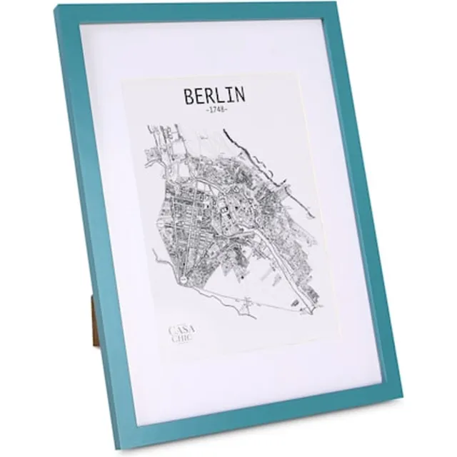 Casa Chic Fotolijst met passe-partout, 45x32cm fotolijst voor collage, Glazen fotolijst, Staand/wandmontage, Verticaal/horizontaal gebruik, A3 houten fotolijst Turquoise