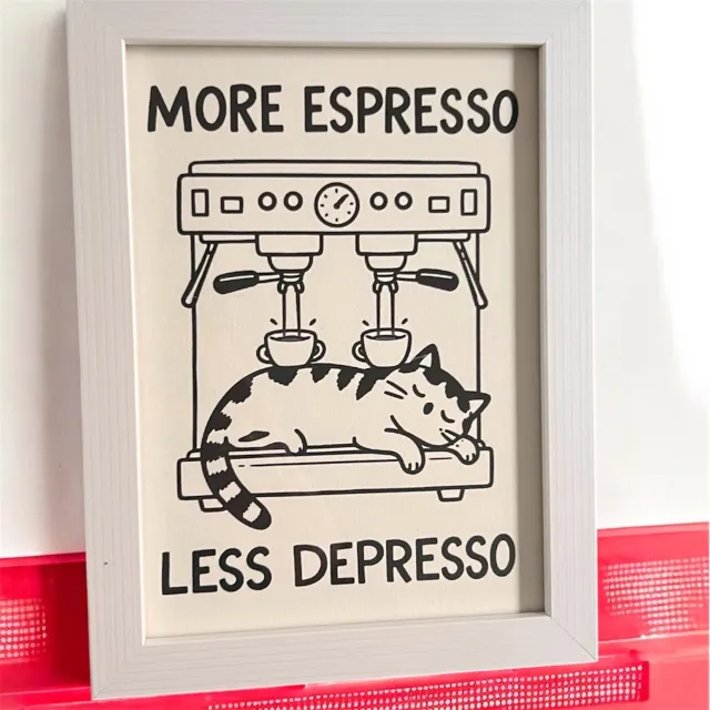 KAE Design Poster - Espresso Cat - Art Print - 13x18cm - Framed White