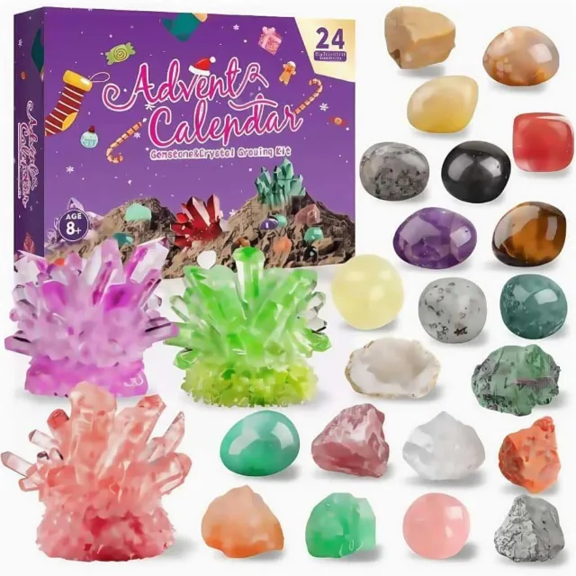 Pyreta Adventskalender 2026 - 24 dagen kerstkalender met kristal kweekset - stenenverzameling om van te leren Multicouleur