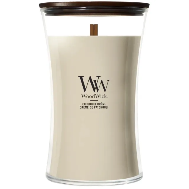 Woodwick Hourglass Large Geurkaars - Patchouli Créme - 130 branduren Roze