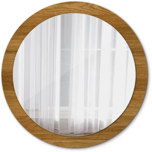 TULUP Spiegel - Ronde Spiegel - Spiegel op gehard Glas - Rustiek eiken - Diameter: 90 cm - Design Spiegel - Badkamerspiegel - Gangspiegel - Logeerkamer - Bruine - Luxe Spiegel - Decoratieve wandspiegel - Ronde vorm Bruin Rustiek eiken