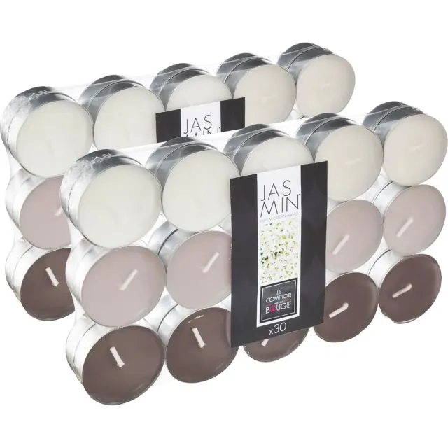 Atmosphera Geurkaars waxine/theelichtjes - 60x stuks - Jasmijn - 3,5 branduren Beige