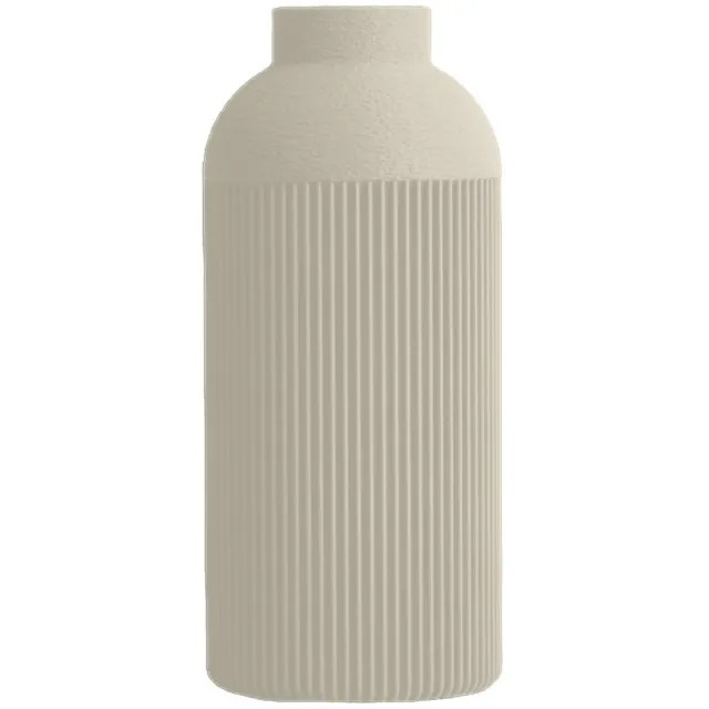 Layvo NOVA Vaas - Crème - D11 x H25 cm - droogbloemen vaas - gegroefde vaas - gerecycled plastic