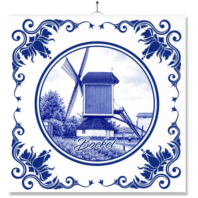 MC Living Tegel Met Opdruk | Boekel | Delft Blauw | Cadeau | Inclusief Geschenkdoos | Standaard | Ophangsysteem