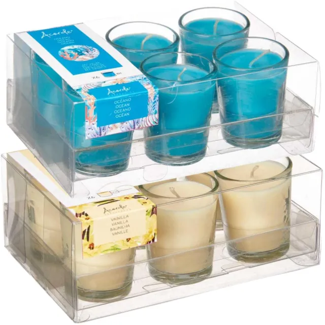 Arte r Arte regal geurkaarsen set - 6x vanille - 6x zeebries - in glas - 8 branduren Blauw
