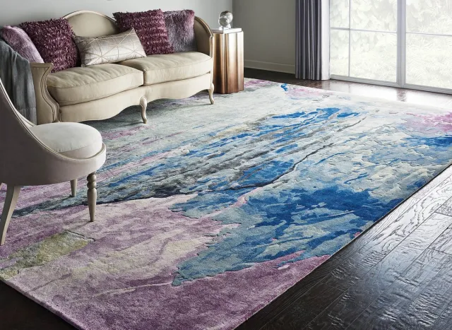 Nourison Prismatic Vloerkleed - Blauw - Rechthoekig - Wol, Luxcelle - Eetkamer, Woonkamer - Abstract - Design, Eclectisch, Modern
