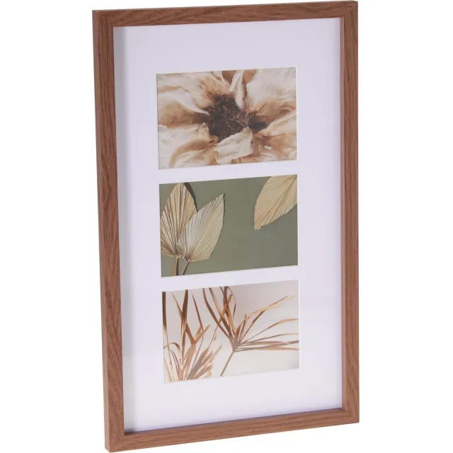 Home & Styling Collage fotolijst met passe-partout - voor 3x foto - hout - bruin - 26 x 42 cm - klassiek