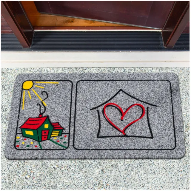 ANRO Huisje met Hart Deurmat Grijs 40x70 cm - Antislip - 3D-effect