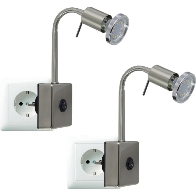 Trango Set van 2 LED Plug Lamp 2607*2 *EVIE* Wandlamp, Leeslamp, Keukenlamp, Nachtlampje in Nikkel mat incl. 1x 3 Watt GU10 LED Lamp 3000K warm wit, Wandlamp, Keukenlamp, Fitting Lamp