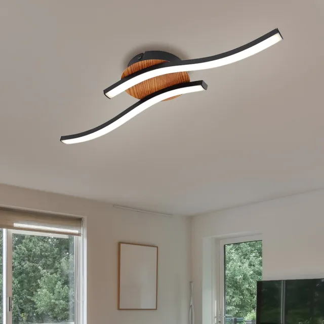 Globo Lighting LED-plafondlamp zwart woonkamerlamp plafondlamp houtlook 2-vlammig L 51 cm