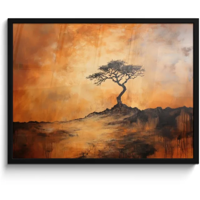 FrameYourWall Poster in lijst - Fotolijst 70x50 cm - Posters - Boom - Landschap - Oranje - Posterlijst zwart - Decoratie - Wanddecoratie woonkamer - Muurdecoratie slaapkamer
