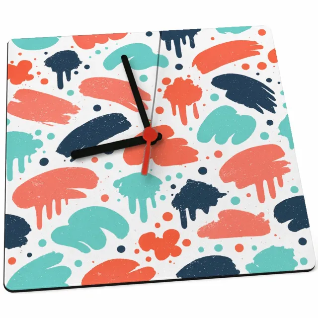 Mr Cadeautjes Klok 19 x 19 - design Energiek botanisch patroon met verfspatten en losse bladeren | cadeau Wit