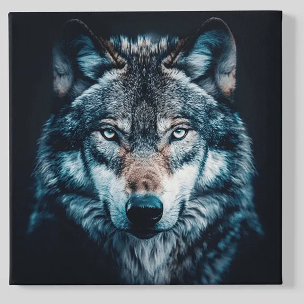 Trendex Global Vierkant Canvas Schilderij Wolf – 100x100 cm – Dierenprint – Wanddecoratie – Modern Kunst – Print op Canvas Bruin