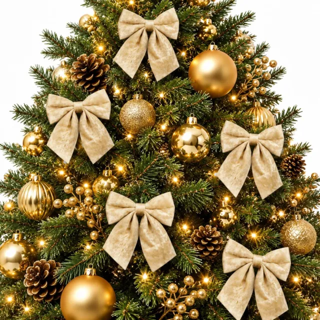 House of Seasons Kerst ornamenten strikken - 12x st - champagne - 12 x 13 cm - kerstboomstrikjes