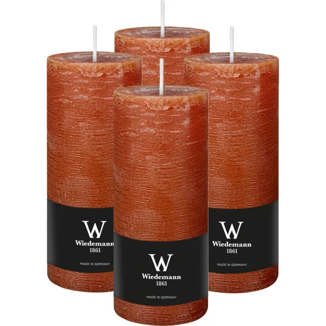 Wiedemann Cilinderkaars/stompkaars - 4x - rustieke kaars - cognac bruin - 7 x 16 cm - 66 branduren