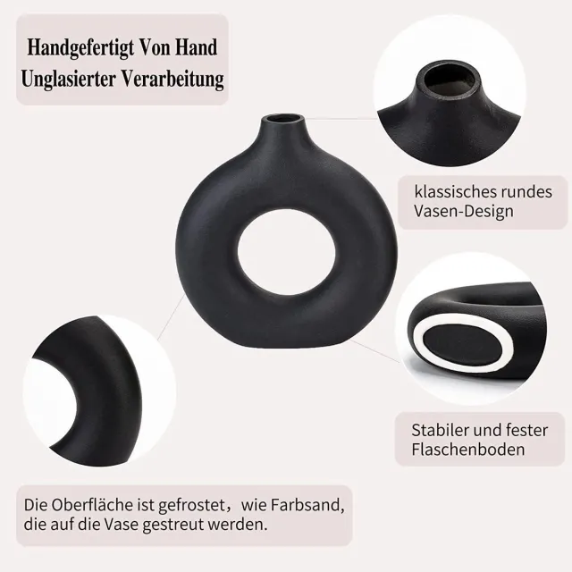 Cosensi Zwarte keramische donut-vazen voor moderne woondecoratie - set van 2 - neutraal - boho - Scandinavisch minimalisme. Any