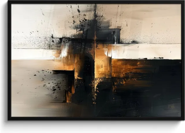 FrameYourWall Poster in lijst - Fotolijst 120x80 cm - Posters - Modern - Zwart - Verf - Goud - Posterlijst zwart - Decoratie - Wanddecoratie woonkamer - Muurdecoratie slaapkamer
