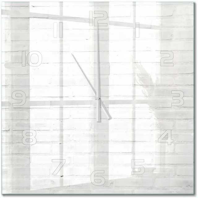 TULUP Wandklok - Bakstenen muur Glazen Klok Met Print - 60x60 cm - Wit Wandklok Glas Met Motief - Witte handen - Vierkante Klok - Wandklok Glas Decoratie - Gekleurde Glazen Klok