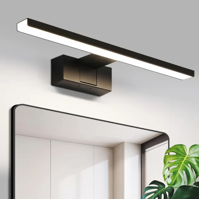 Glitzerlife Badkamer Spiegellamp Wandlamp - 8W LED - 1x geïntegreerde LED - IP44 waterdicht - 4000K neutraal wit - Touch bediening - Acryl Metaal - Ø40cm - Zwart 40CM 4000K 8W