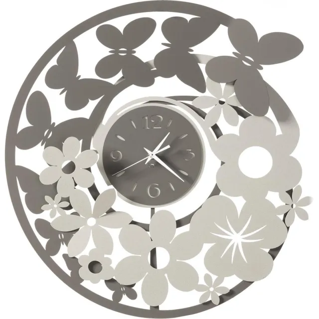 MadDeco Arti - Mestieri - klok - metalen - wandklok - vlinders - grijs - groot - formaat licht grijs