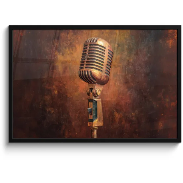 FrameYourWall Poster in lijst - Fotolijst 90x60 cm - Posters - Microfoon - Bruin - Klassiek - Posterlijst zwart - Decoratie - Wanddecoratie woonkamer - Muurdecoratie slaapkamer
