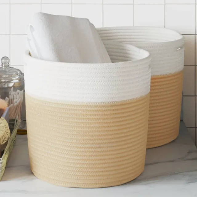 vidaXL Opbergmanden 2 st Ø 28x28 cm katoen beige en wit Meerkleurig