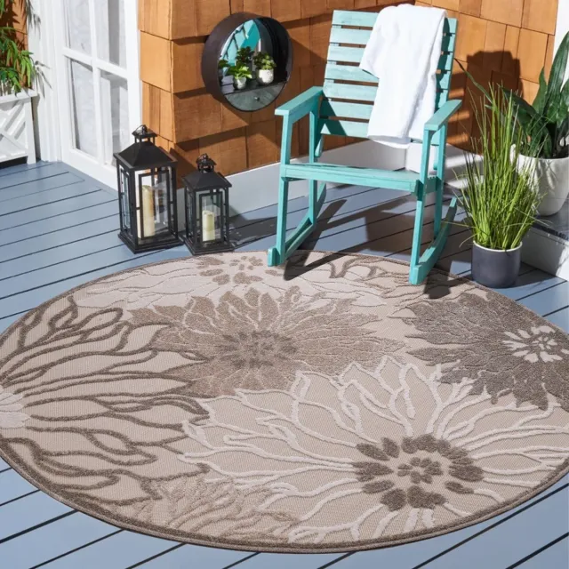 Muratap Floral Outdoor - Buitenkleed Tuin - Rond - Weerbestendig Vloerkleed - Creme