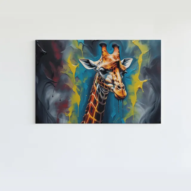 Trendex Global Canvas Schilderij - Dieren - Giraffe - Olieverf - 150x100x2 cm Kleurrijk