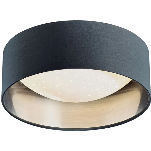 Briloner LED plafondlamp ster effect woonkamer lamp textiel kap grijs zilver modern, wit rond, 12W 1300Lm neutraal wit, DxH 32x11 cm