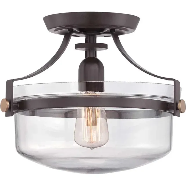 Quoizel LED Plafondlamp Penn Station | 1X E27 Max 60W | Dimbaar | Western Bronze Geen