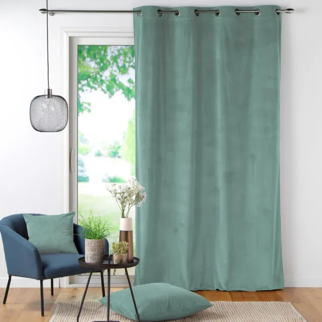 HomeMaison Effen corduroy nonchalant gordijn met eyelet in salie Groen