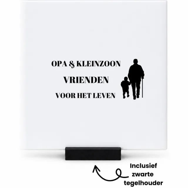 Hacebo opa en kleinzoon vrienden voor het leven tegeltje met tegelhouder - Vriend - opa/kleinzoon - tegeltjes met tekst - opa cadeautjes - cadeau - kado - geschenk - kleinzoon verjaardag - kleinzoon artikelen - spreuktegels - 10.8x10.8 CM Wit