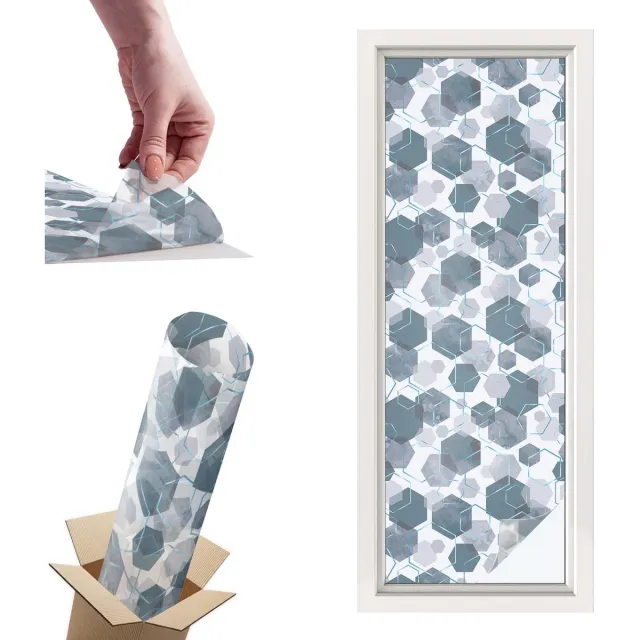 TULUP Raamfolie Anti inkijk - Geometrische zeshoeken Privacy Folie Raam - 50x146 cm - Marine Anti inkijk Folie - Raamfolie Tegen inkijk Glas in Lood - Voor op kantoor, voor de woonkamer, voor de hal - Raamfolie Zonwering Marine - Geometrische zeshoeken