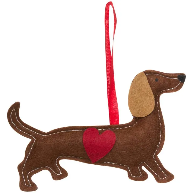 Feeric lights & Christmas Teckel-kerstversiering van dennenhout met hartje van vilt, 13 cm Modèle A