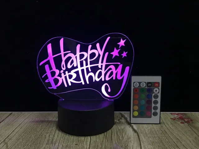LEDyourLight 3D Happy Birthday Nachtlampje – LED Lamp – 16 Kleuren – Met Afstandsbediening – Verjaardag Decoratie – Sfeerlamp – Cadeau Multi