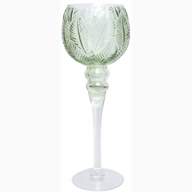 Ewax Glazen Mozaïek Vaas/Kandelaar met Bladmotief - Groen, H35cm