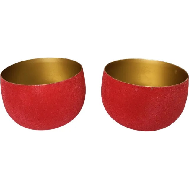 Casablanca Design Set 2x Fluweelrode Goudkleurige Theelichthouders Waxinelichten 13 x 10 cm rood