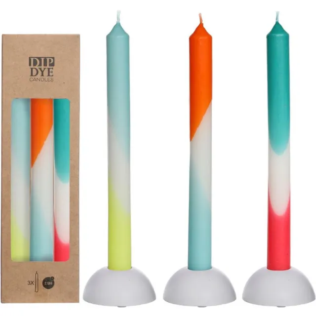 Ideas 4 Seasons Kaars Dip Dye Blauw - Rood - Geel Set 3 Blauw,Rood,Geel