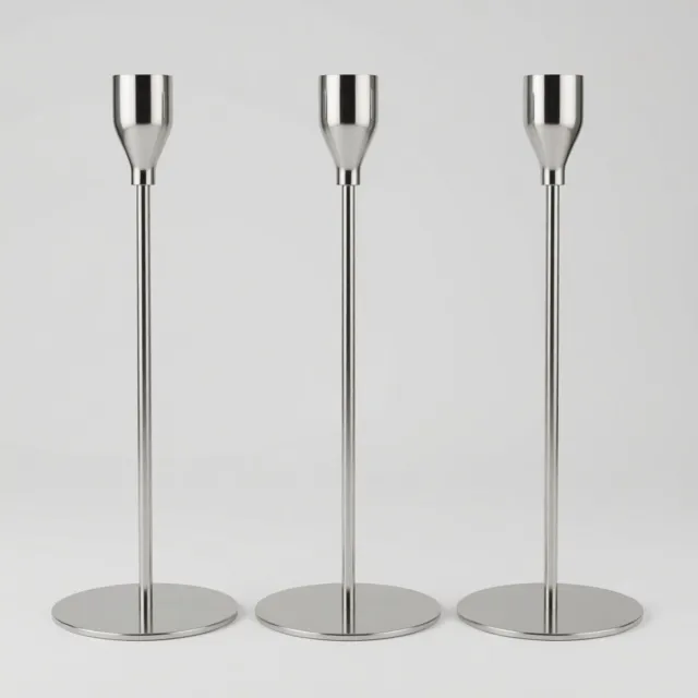 RALA Set van 3 zilveren kandelaars - 24 cm hoog - metalen kegelvormige kandelaars voor tafeldecoratie