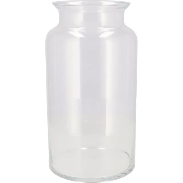 DK design Bloemenvaas melkbus fles model Milky - transparant glas - 19 x 25 cm - mondgeblazen