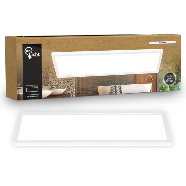 B.K.Licht Shallow - LED Badkamerlamp Plafonniere - paneel plafondlamp - badkamerverlichting met neutraal wit licht - IP44 - 58 x 20 cm - wit