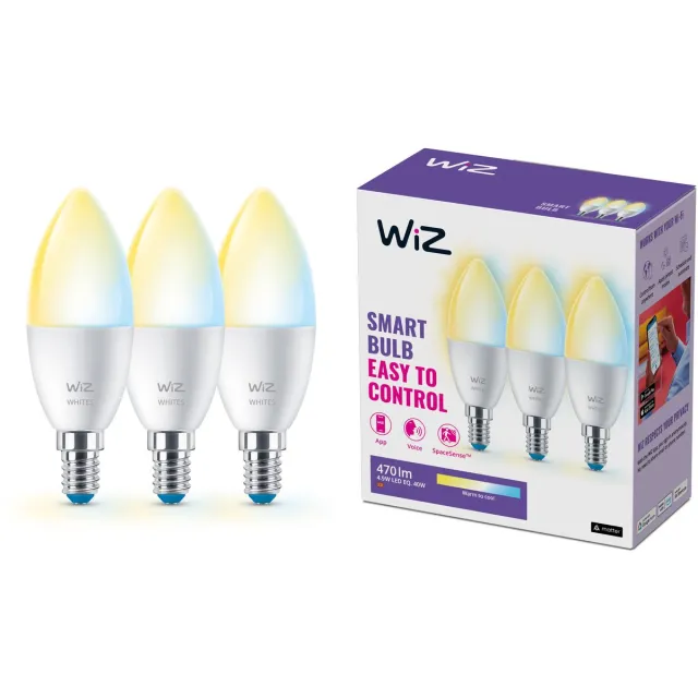 WiZ Kaarslamp 3-pack - Warm- tot Koelwit Licht - Slimme LED Verlichting - E14 fitting - 40W - Mat - Wi-Fi