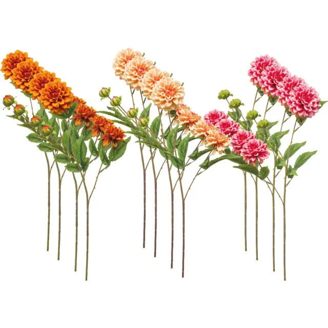 Emerald Kunstbloem Dahlia mini 68cm - Set van 12 - Kunstplant voor binnen Oranje, Peach & Roze - Set van 12