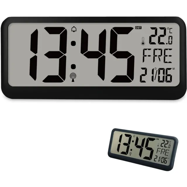 Zolvano® Dementieklok - Digitale Klok Slaapkamer - Klok met Datum en Dag - Led Display - Zwart
