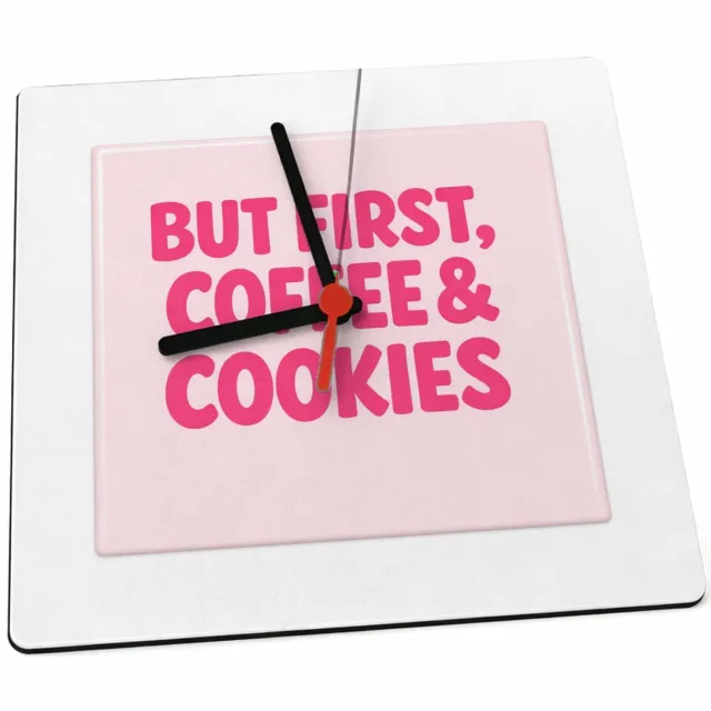 Mr Cadeautjes Klok 19 x 19 - design Compacte typografische print met een speels keuken- of koffi | cadeau Wit