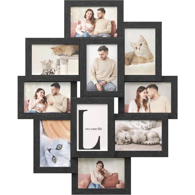 Triumpunpre Fotolijsten Set - 10 Stuks Collage Fotolijsten voor Muur - Zwarte Wandhangende Fotolijsten 4x6 inch - Houten Galerij Set voor Meerdere Foto's - Muurdecoratie voor Woonkamer, Slaapkamer en Hal