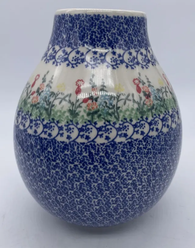 Bunzlau keramiek vaas gekleurde wilde bloemen Blauw, groen, oranje, geel
