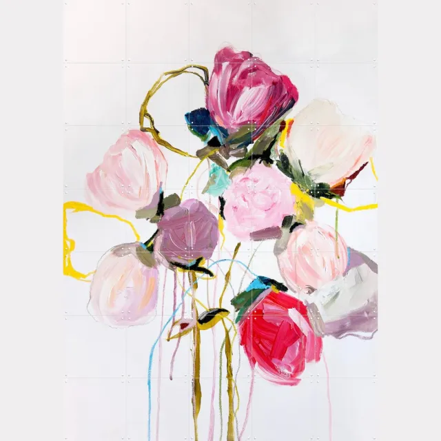 IXXI Bloom 0709, Leigh Viner - 100 x 140 cm - Grote wanddecoratie en posters - Abstract, Kwaststreken, Line art, Decoratieve kunsten, Illustraties Roze / Pastel kleuren / Lichte tinten