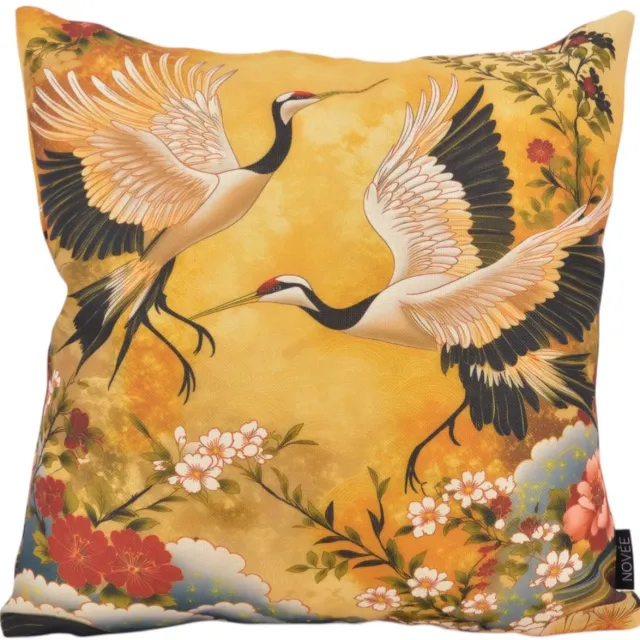 NOVÉE Sierkussen Golden Cranes | 45x45 cm | Katoen/Linnen okergeel
